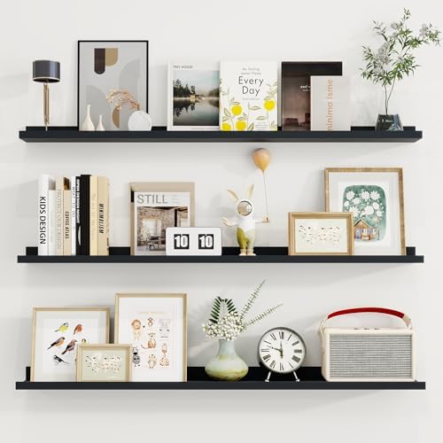 Axeman 40 Inch Floating Shelves, Black Picture Ledge Shelf Set of 3