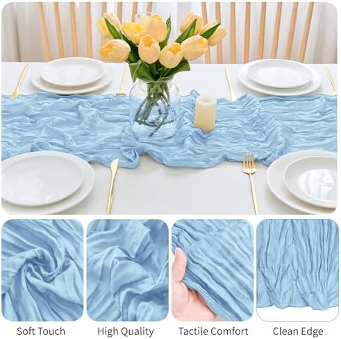 16 Pack Baby Blue Cheesecloth Table Runner 21.5 x 120 Inches Boho Gauze Table Runners 10FT Long Cheese Cloth Table Runner for Bridal Shower Baby Shower Birthday Party Wedding Decor