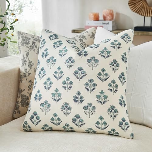 Floral Throw Pillow Covers Set of 2, 22x22 Inches Green