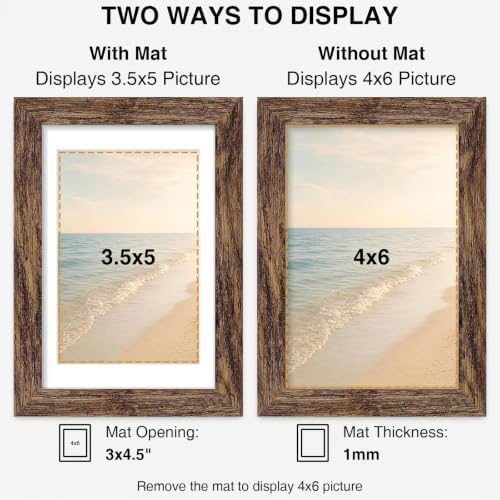 Vittanly 4x6 Picture Frames Set of 5, Wall Mount or Tabletop Display, Brown