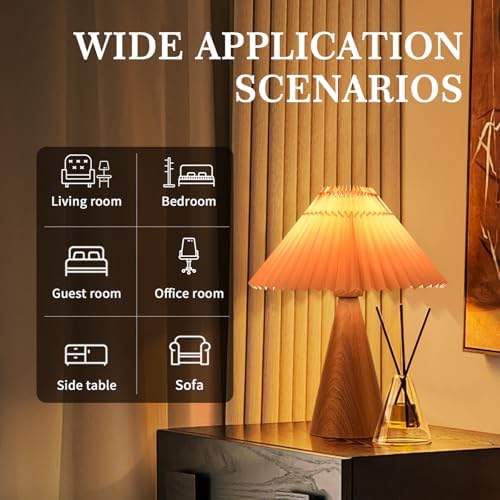 Ziqqeelam Wood Touch Control Table Lamp, Mini Cute Table Lamp, Wooden Grain Bedroom Lamps for Nightstand, Small Scalloped Lamp Shade Table Lamps for Small Spaces for Bedroom,Living Room