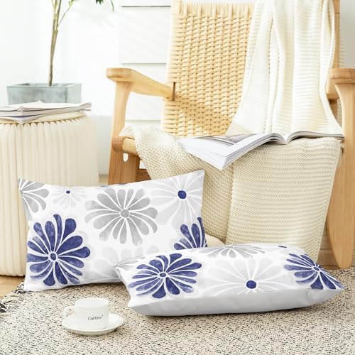 CaliTime Decorative Couch Throw Pillow Covers, 20 X 12 Inches, Navy Blue