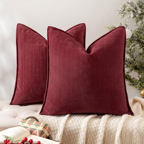 MIULEE Pack of 2 Burgundy Decorative Chenille Pillow Covers 20x20 Inch