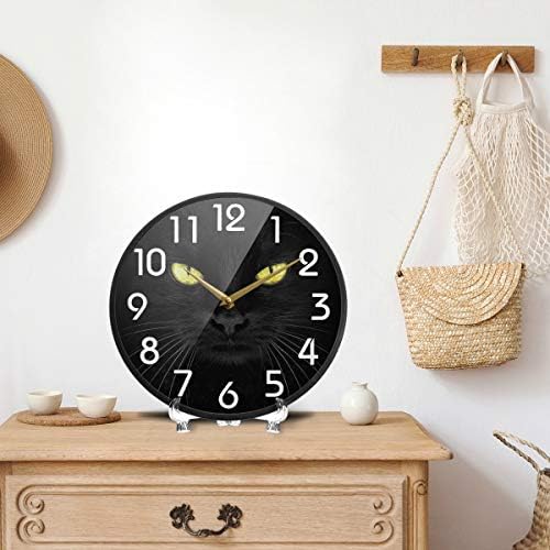 Naanle Black Cat Looking Camera Round Wall Clock, 9.5 Inch Silent Battery Operated Quartz Analog Quiet Desk Clock for Home,Office,School