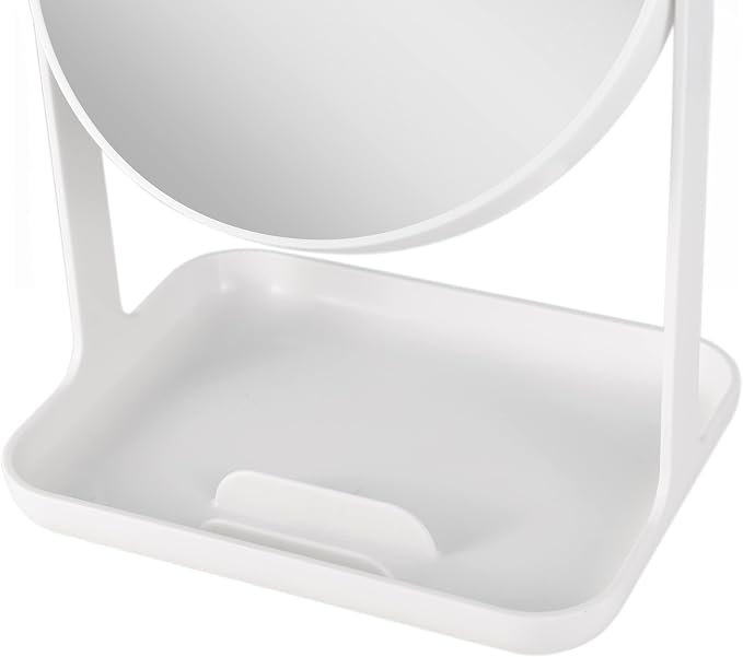 Zadro 7" Round Makeup Organizer with Mirror, 5X/1X Magnifying Mirror, Phone Holder & Accessory Tray, 360-Degree Swivel, Made in USA