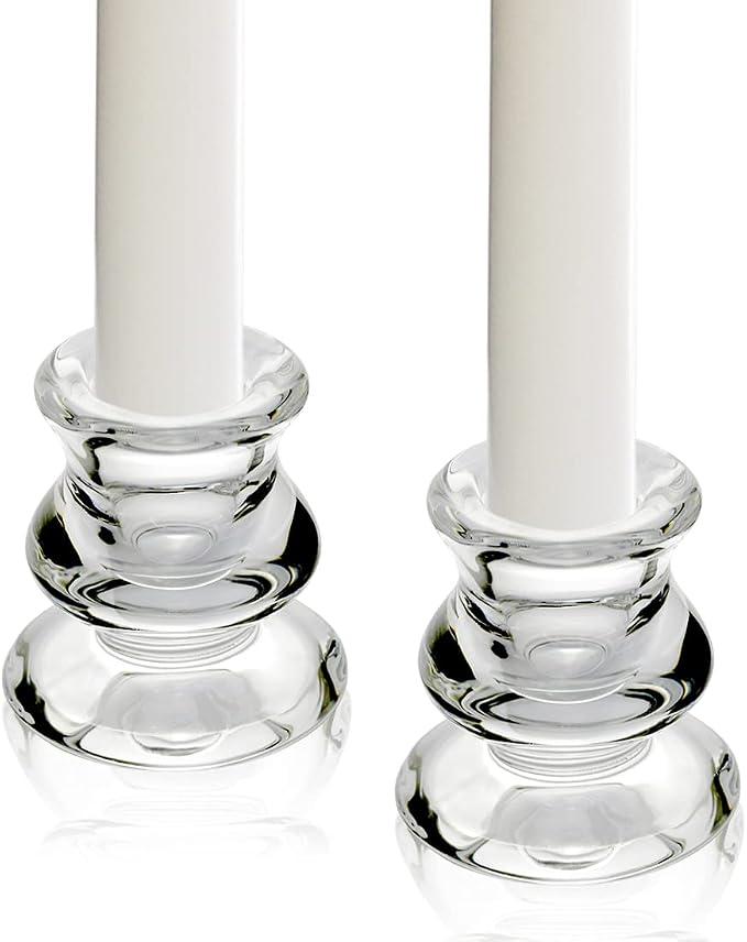 Clear Glass Taper Candle Holders Set of 6 | Candlestick for Wedding Decoration and Dinning