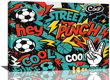 Soccer Wall Decor for Boys Room Soccer Wall Art Street Graffti Sports Pictures Football Canvas Prints Painting Artwork Decoration for Bedroom Playroom Framed Kids Teen Gifts 16"x24"