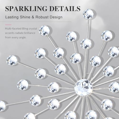 ZEXUIRU 4 Set Silver Starburst Wall Art for Home Decor Metal Bling Crystal Rhinestones Sunburst Wall Decor Sparkling Rhinestone Art Accent Silver - 13 in