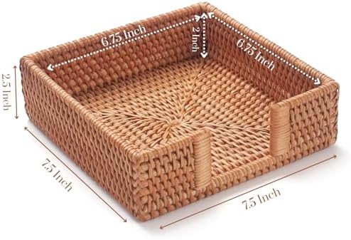 Rattan Napkin Holder Square, Napkin Holders for Paper Napkins, 7.5" x 7.5" x 2.5", Wicker Napkin Tray, Woven Guest Towel Holder for Restaurant/Kitchen/Bathroom Napkin Holder for Table
