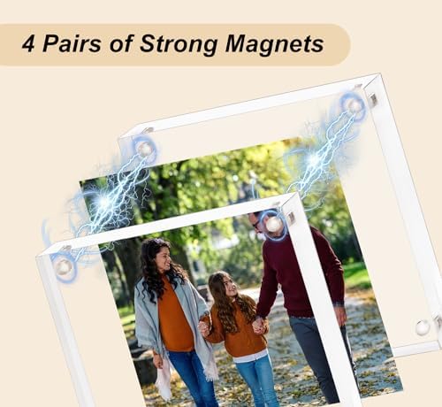 AMEITECH 5x5 Acrylic Picture Frame, Clear Double Sided Frameless Photo Frame with Magnetic, Free Standing Desktop Acrylic Frame Display, Lucite Frame with Gift Box Package - 1 Pack