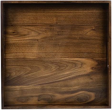 16" Square Handmade Medium Black Walnut Ottoman Tray with Handle