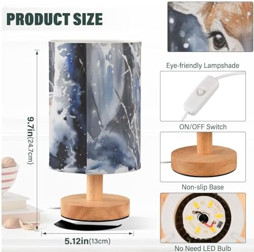 Two Fawns in Snow Forest Winter Landscape Bedside Table Lamps with USB Port for Bedroom Lamp Accent Table Lamp Small Nightstand Lamp Sturdy Linen Shade Wooden Decorative Lamps for Home|Kids|Holiday