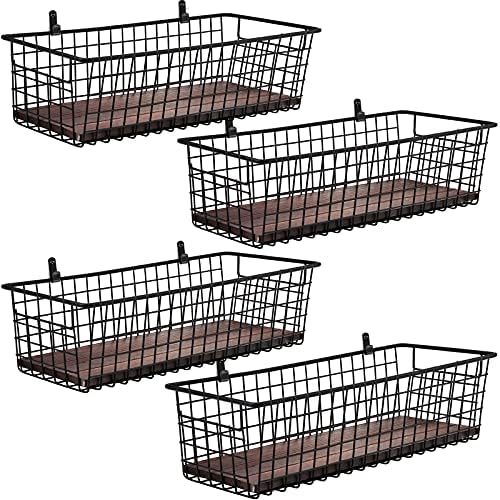SheeChung [Extra Large Wall Storage Basket, Metal Hanging Basket, Black