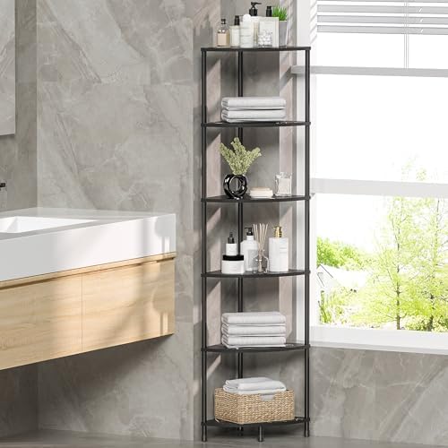 6 Tier Corner Book Shelf, 54.4", Marble Black