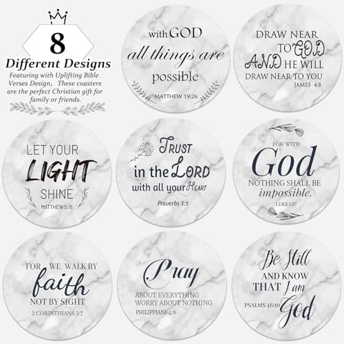 Billbotk Ceramic Coasters with Bible Verses, Coasters Set of 8 with Holder, Absorbent Drink Coasters for Home Decor and Christian Gifts, 4 Inches (Pack of 3)