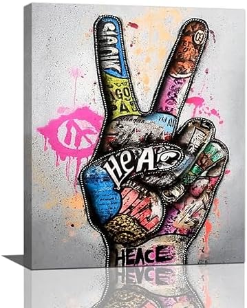 Banksy Motivational Wall Art Street Graffti Inspirational Wall Decor Hands Canvas Prints Painting Finger Artwork Decorations for Bathroom Bedroom Living Room Framed Gifts 16"x20"