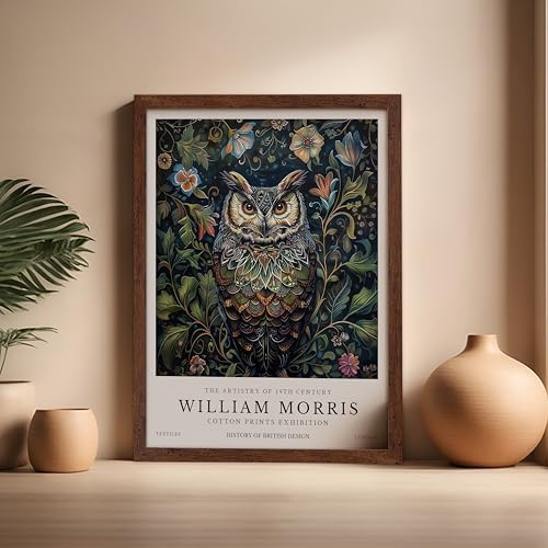 Poster Master William Morris Poster - Owl Print - Bird Art - Botanical Art - Flower Design - Exhibition Artwork - Animal Illustration - Floral Illustration - Aesthetic Design - Office or Bedroom Decor - 16x20 Brown Framed