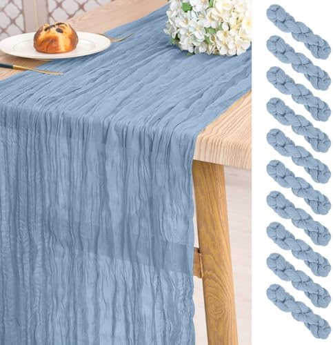 10 Pack Dusty Blue Cheesecloth Table Runner Long,21.5 x 120 Inch