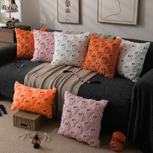 DFXSZ Halloween Pillow Covers 12x20 inch 2Pcs Orange Ghost Halloween Decor