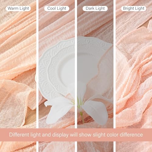 1Pcs Cheesecloth Table Runner Pink 10FT Boho Gauze Cheese Cloth Table Runners 120 Inches Long Rustic Sheer for Centerpiece Home Party Christmas Wedding Baby Shower Spring Easter Decor