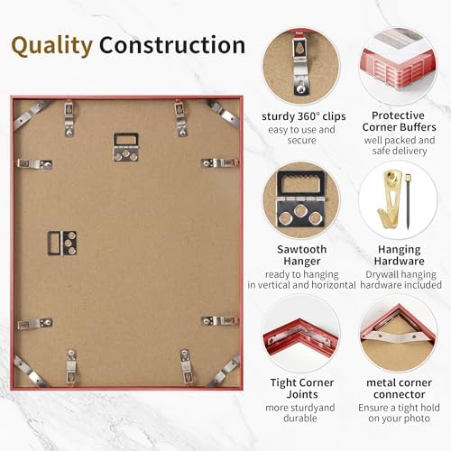 Fun Memories 16x20 Metal Picture Frame with 11x14 Mat, Brushed Aluminum Finish, Tempered Glass Front, and Attached Hanging Hardware(Red, Pack of 1)