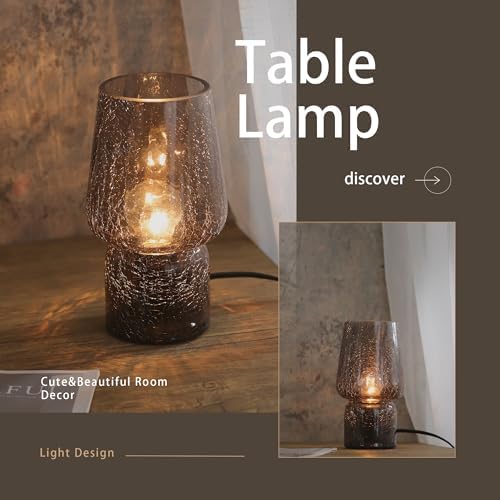 Mushroom Lamp,Small Table Lamp,Mini Cute Lamp Nightstand Lamp Kitchen Glass,Translucent Raindrop,Suitable for Bedrooms, Kitchens, Bedside, Girl Gifts(Raindrop Black)