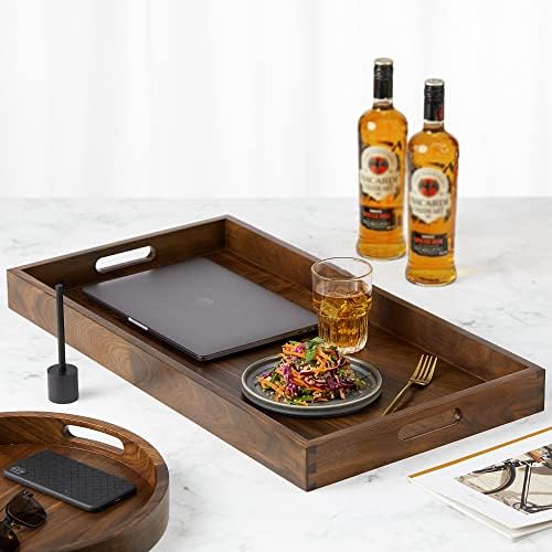 28"x15" XL Handmade Black Walnut Wood Ottoman Tray with Handle