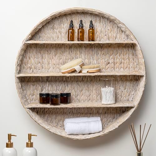 happimess Annulus 3-Shelf Circular Hyacinth Wall Rack 24.6", White Wash