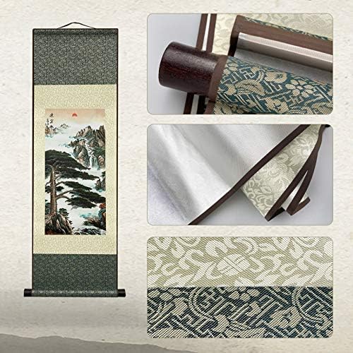 AtfArt Asian Wall Decor - Beautiful Silk Scroll Painting Pine Greeting Guests (Guest-Greeting Pine) Oriental Decor Chinese Art Wall Scroll (36.2 x 12 in)