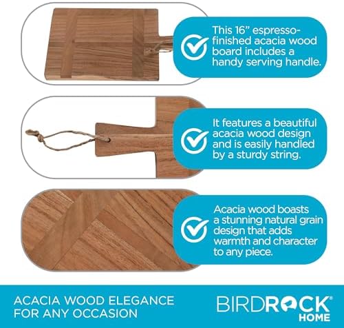 BIRDROCK HOME 16" Inlay Serving Board - Party Charcuterie Board for Appetizers Wood Food Kitchen Platter - Pizza Fruit Display - Espresso