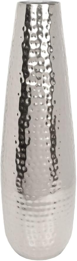 Hosley Hammered Metal Vase, 16.5” Tall Silver Teardrop Flower Vase for Centerpieces, Table Décor, Home & Wedding