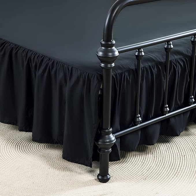 Bed Skirt Full Size Ruffled Bed Skirt with Split Corners | 12 Inch Drop Dust Ruffle Bed Skirt with Platform - Black - Wrinkle Free, Fade & Shrink Resistant