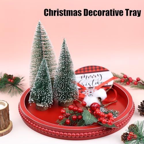 Hrastany Red Round Wood Decorative Ottoman Tray for Coffee Table
