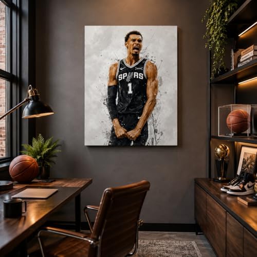 Victor Wembanyama Basketball Canvas Wall Art, Sports Player Poster, 8x10 | Abstract splash ink athletic artwork, motivational sports wall decor for teen boys room, bedroom, living room, gym or office