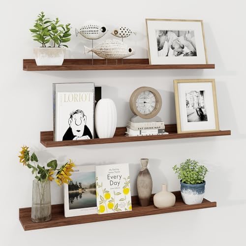 Axeman Picture Ledge Shelf, 36 Inch Walnut Floating Shelves Set of 3