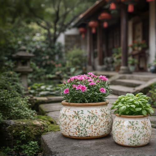 Vintage Ceramic Flower Pot, 6.5 & 9in, with Drainage & Filter