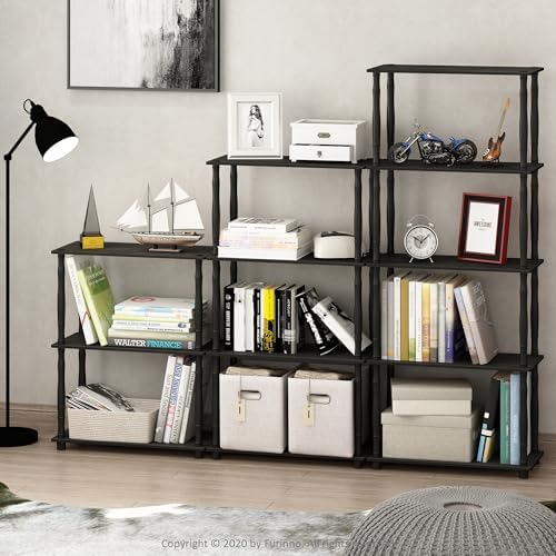 Furinno Turn-N-Tube 5-Tier Multipurpose Shelf / Display Rack / Storage Shelf / Bookshelf, Classic Tubes, Americano/Black