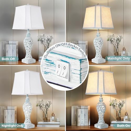 LuxSight Collection Bedside Table Lamps Set of 2 with Night Lights, Vintage