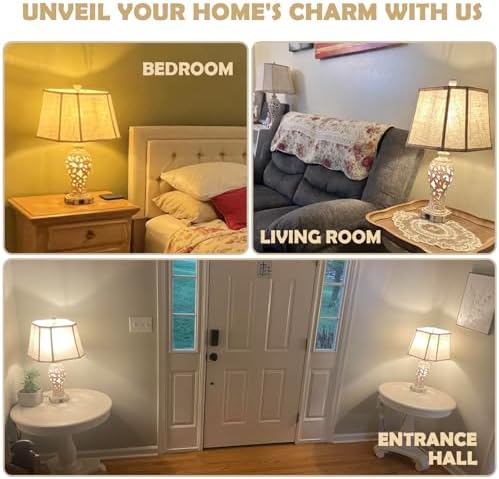 25'' Farmhouse Table Lamp for Living Room Bedroom with USB C+A