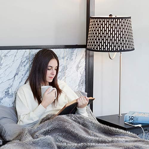Brightech Madison Side Table with Lamp Combo with LED Bulb, Desk Lamp with USB Port, Bedside Reading Light, Modern End Table with Floor Lamp for Bedroom, Living Room, Office - Black
