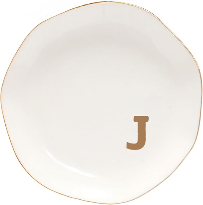 Ceramic Jewelry Tray Initial Ring Dish Personalized J-Monogrammed Engagement Wedding Gifts,Decorative Jewelry Holder for Birthday Mother's Day Christmas for Women, Ceramic White 4.5" (J)