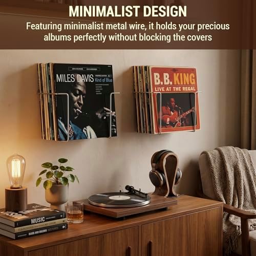MyGift Set of 2 Silver Metal Wire Vinyl Record Wall Mounted Display Racks