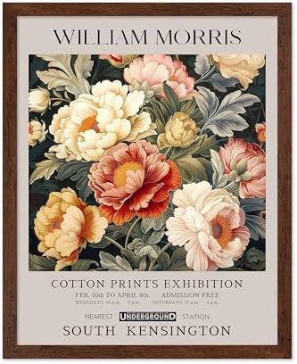 Poster Master William Morris Poster - Peony Print - Botanical Art - Flower Art - Exhibition Artwork - Animal Creation - Floral Piece - Aesthetic Illustration - Colorful Office or Bedroom Decor - 11x14 Brown Framed