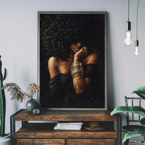 Black Woman Canvas Wall Art Abstract Girl Portrait Poster, 16"x24" Unframed | Fashion Black Girl Wall Art, Trendy African American Sexy Women Canvas Poster, Afro Artwork for Living Room Bedroom Decor