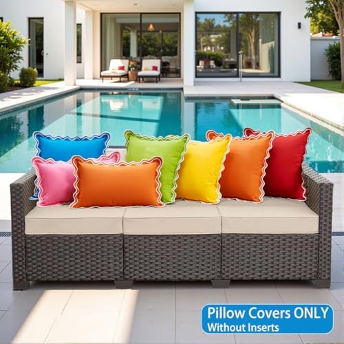 JOJOGOGO Light Blue Scalloped Outdoor Lumbar Pillow Covers 12x20 Set of 2
