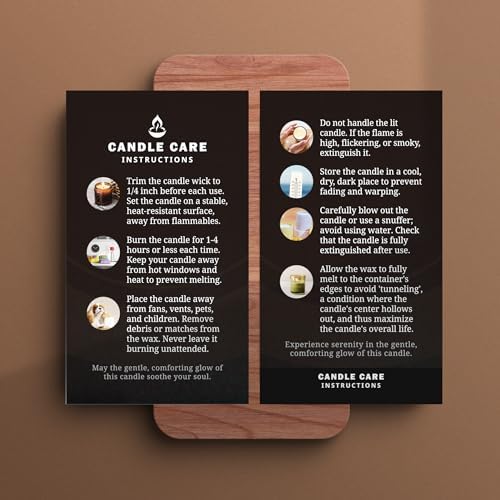 200 pack - Premium Handmade Candle Care Instruction Cards Black 2x3.5 in, Small Business | Soy Bees Wax Melt, Candle Makers, Making Supplies Kit Set, Containers, Jars, Pot, Package