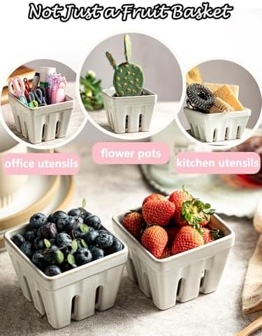 Gomakren Ceramic Berry Basket Set of 2, Square Fruit Bowl Containers, White