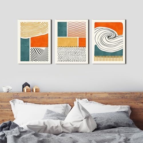 Boho Wall Art Mid Century Modern Wall Decor Abstract Geometric Canvas Prints Color Block Paintings Colorful Simple Line Pictures Modern Boho Artwork Living Room Bedroom Home Decoration 12x16" 3Pcs