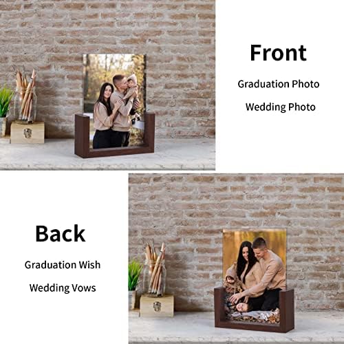 PETAFLOP 5x7 Picture Frame, Double-sided Rustic Photo Frames with U-shape Wooden Base for 5 by 7 Inch Photo Display, 2 Pack