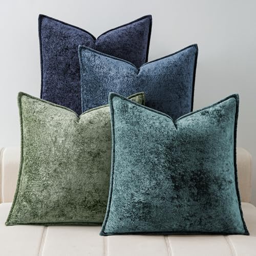 a moment Throw Pillow Covers 22X22 Inch 4 Packs,Soft Velvet Decorative Pillow Cases with 3D Ice Flower,Texture Modern Accent Cushion Covers for Sofa Couch Home Decor Peacock Noir